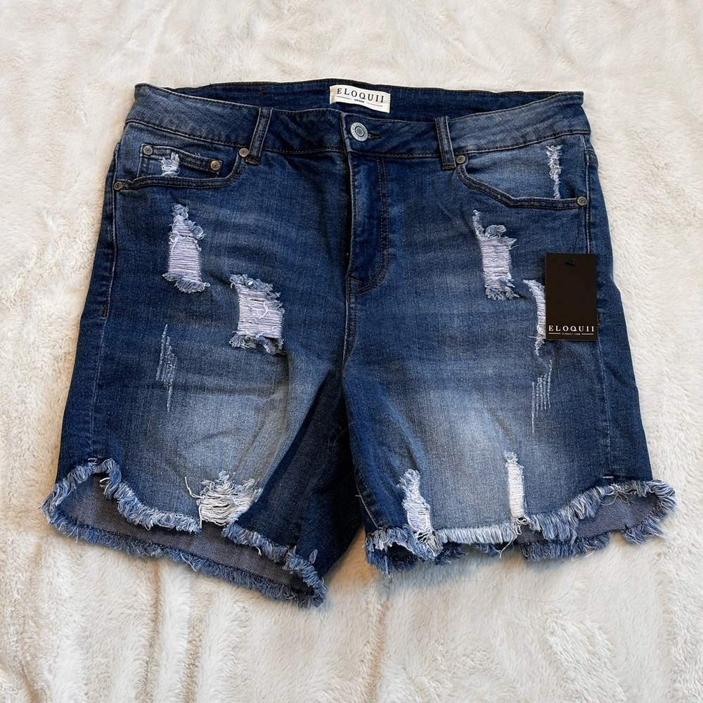 Eloquii Distressed Denim Shorts Plus Size 14
